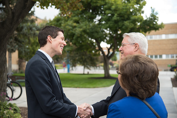 Henry Christian Eyring sees family friends on campus.