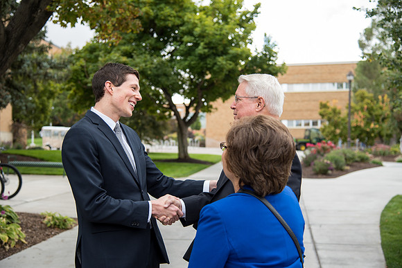 Henry Christian Eyring sees family friends on campus.
