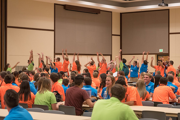 Student Support members break out in a dance at their dinner.