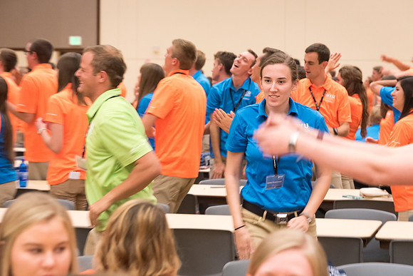 Student Support members break out in a dance at their dinner.