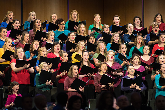 The BYU-Idaho Combined Choir sings for Henry J. Eyring's Inauguration. Photo by Courtney Mitchell.