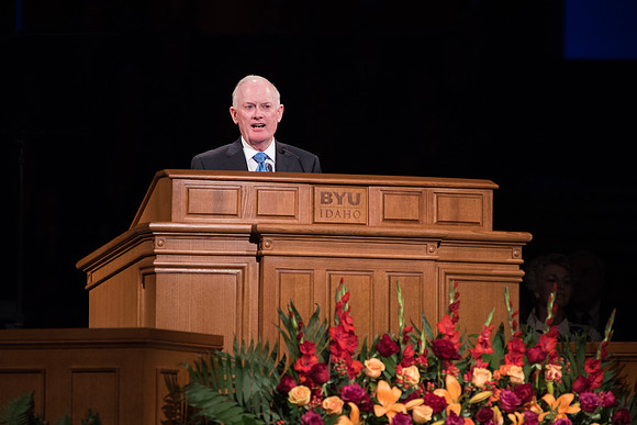 Elder Kim B. Clark speaks at Henry J. Eyring's Inauguration. Photo by Courtney Mitchell.