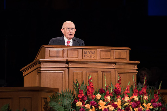 Elder Dallin H. Oaks speaks at Inauguration. Photo by Courtney Mitchell.