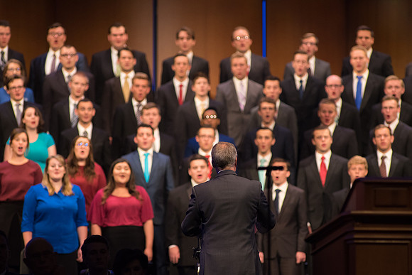 The BYU-Idaho Combined Choir sings for Henry J. Eyring's Inauguration. Photo by Courtney Mitchell.
