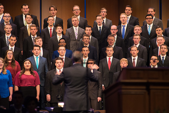 The BYU-Idaho Combined Choir sings for Henry J. Eyring's Inauguration. Photo by Courtney Mitchell.