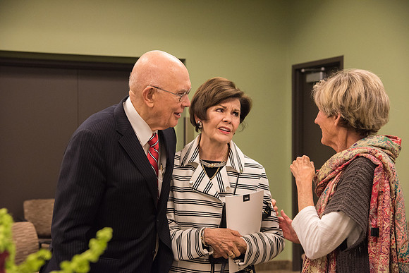Former Presidents, General Authorities, Wives, and Presidents' families meet together post-Inauguration. (Pictured: Elder Dallin H. and Sister Kristen M. Oaks)