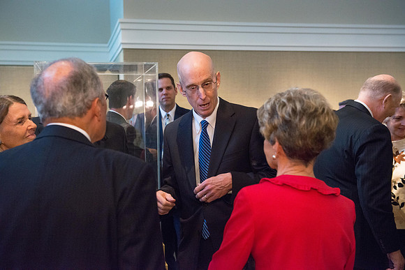 Friends and family gather in the Spori Art Gallery where President Henry B. Eyring's artwork is on display. Sept 19, 2017. President Henry J Eyring
