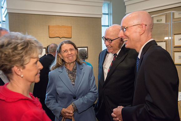 Friends and family gather in the Spori Art Gallery where President Henry B. Eyring's artwork is on display. Sept 19, 2017. President Henry J Eyring with the Wilkes
