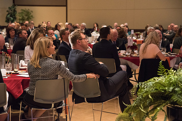 President Clark G. and Christine Gilbert enjoy the BYUI Vocal Union at the Inauguration Luncheon held in the MC Ballroom.