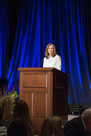 Sister Kelly C. Eyring speaks at the Inauguration Luncheon held in the MC Ballroom.
