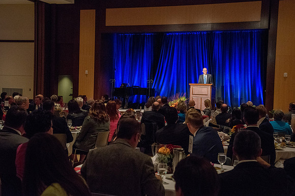 Sister Kelly C. Eyring speaks at the Inauguration Luncheon held in the MC Ballroom.