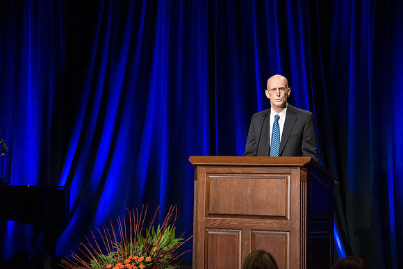 President Henry J. Eyring speaks at the Inauguration Luncheon held in the MC Ballroom.