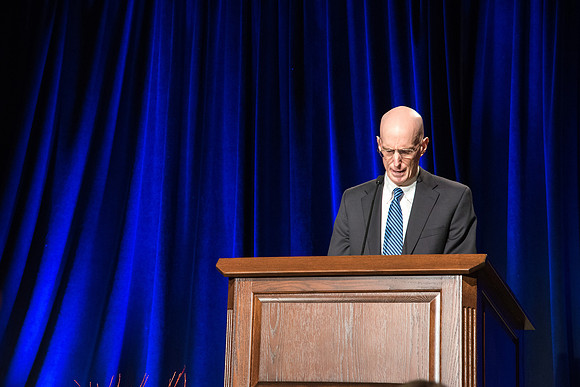 President Henry J. Eyring speaks at the Inauguration Luncheon held in the MC Ballroom.