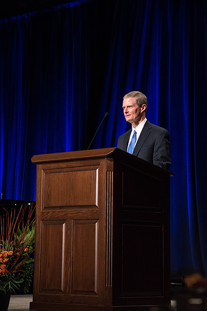 Elder David A. Bednar speaks at the Inauguration Luncheon held in the MC Ballroom.