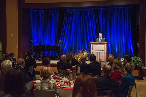 Elder David A. Bednar speaks at the Inauguration Luncheon held in the MC Ballroom.