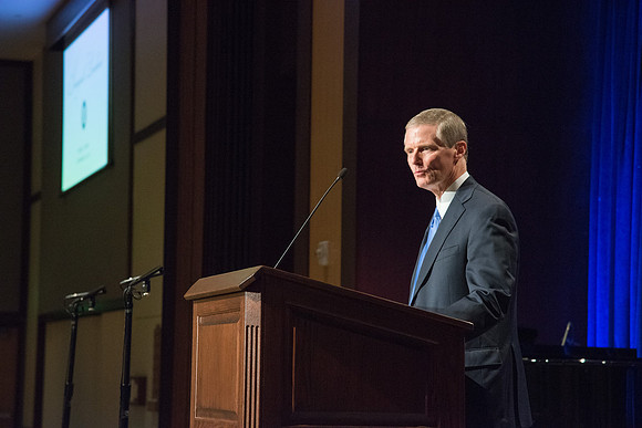 Elder David A. Bednar speaks at the Inauguration Luncheon held in the MC Ballroom.