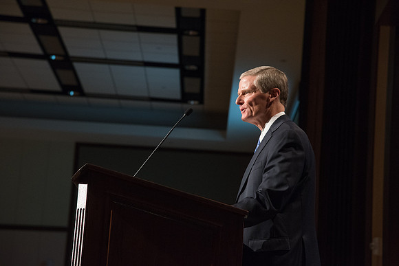 Elder David A. Bednar speaks at the Inauguration Luncheon held in the MC Ballroom.
