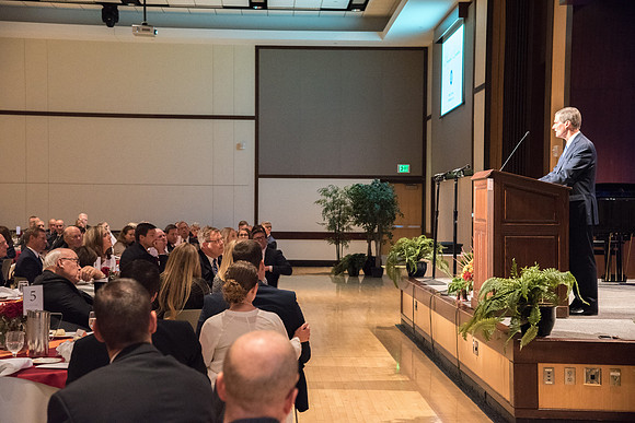 Elder David A. Bednar speaks at the Inauguration Luncheon held in the MC Ballroom.