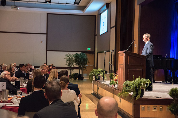 Elder David A. Bednar speaks at the Inauguration Luncheon held in the MC Ballroom.