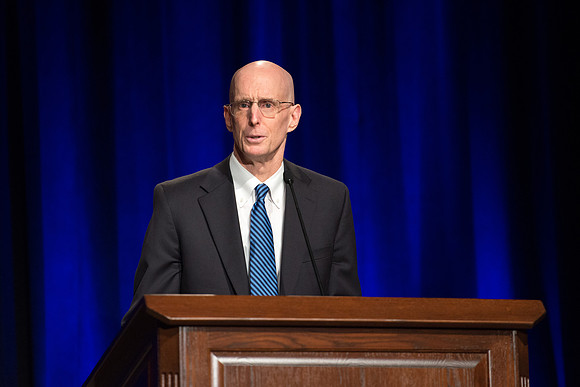 President Henry J. Eyring speaks at the Inauguration Luncheon held in the MC Ballroom.