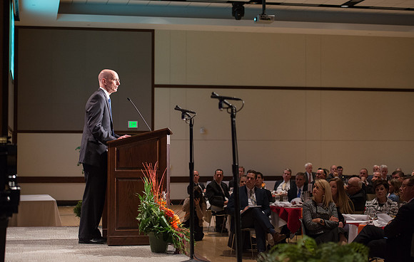 President Henry J. Eyring speaks at the Inauguration Luncheon held in the MC Ballroom.