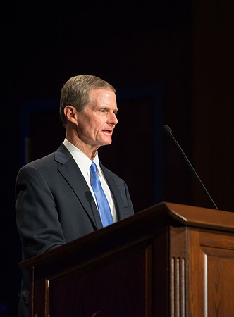 Elder David A. Bednar speaks at the Inauguration Luncheon held in the MC Ballroom.