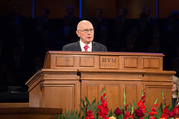Elder Dallin H. Oaks conducts the Inauguration ceremony for President Henry J. Eyring. September 19, 2017