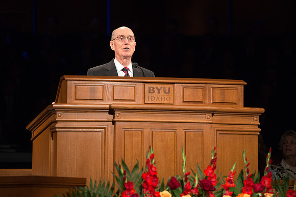 President Henry B. Eyring gives the inaugural charge, installing his son Henry J. Eyring as the 17th President of BYU-Idaho. September 19, 2017