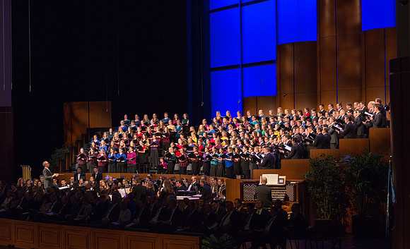 BYU-Idaho combined choirs accompanied by the Orchestra, sing "Come Thou Fount of Every Blessing". September 19, 2017