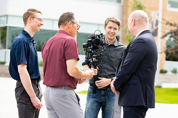 President and Sister Meredith during a video shoot.