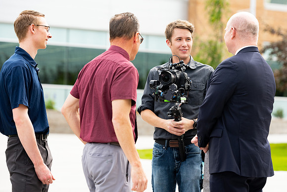 President and Sister Meredith during a video shoot.