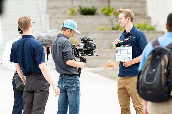 President and Sister Meredith during a video shoot.