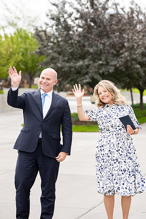 President and Sister Meredith during a video shoot.