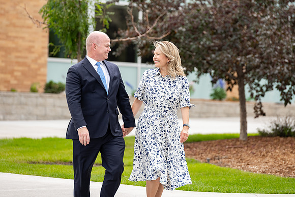 President and Sister Meredith during a video shoot.