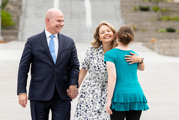 President and Sister Meredith during a video shoot.