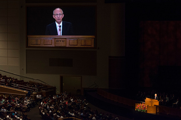 Elder Don R. Clarke, Emeritus General Authority, speaks at devotional.