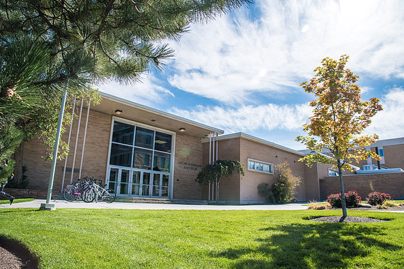 The west entrance of the Kirkham Building