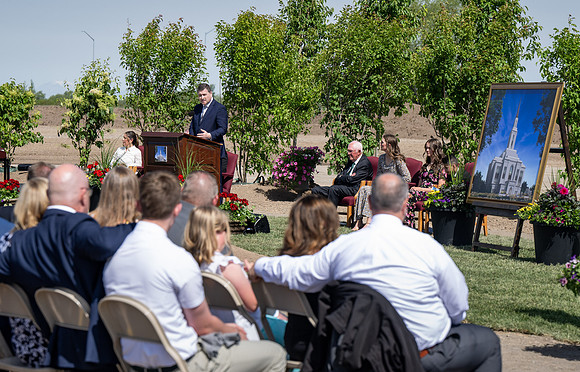Teton River Temple Groundbreaking ceremony on a beautiful clear morning in North Rexburg, Idaho.