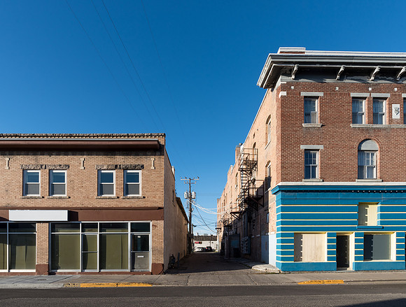 A shot of the buildings and streets downtown Rexurg.
