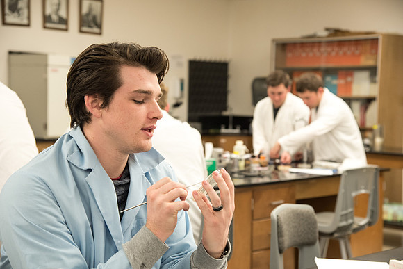 Students work in Brother Griffith's Microbiology Lab.