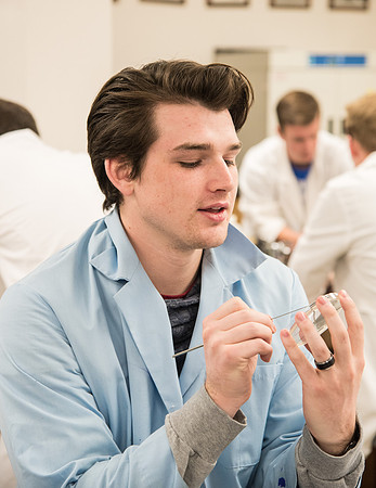 Students work in Brother Griffith's Microbiology Lab.