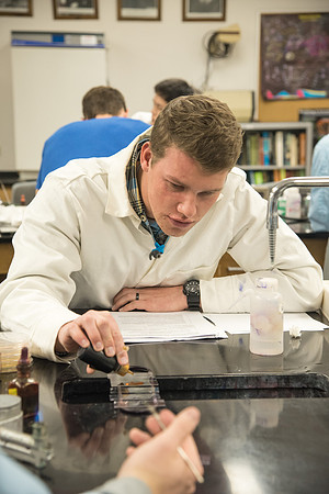 Students work in Brother Griffith's Microbiology Lab.