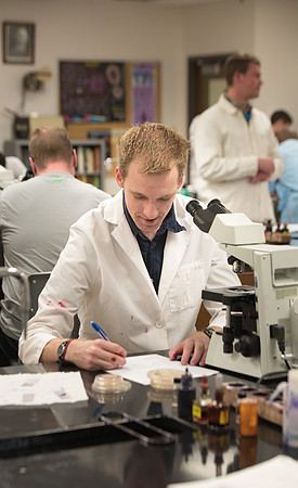 Students work in Brother Griffith's Microbiology Lab.