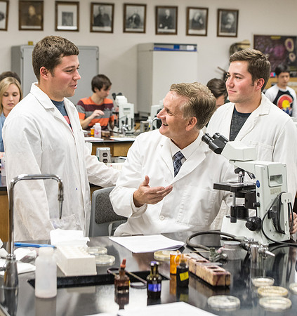 Students work in Brother Griffith's Microbiology Lab.