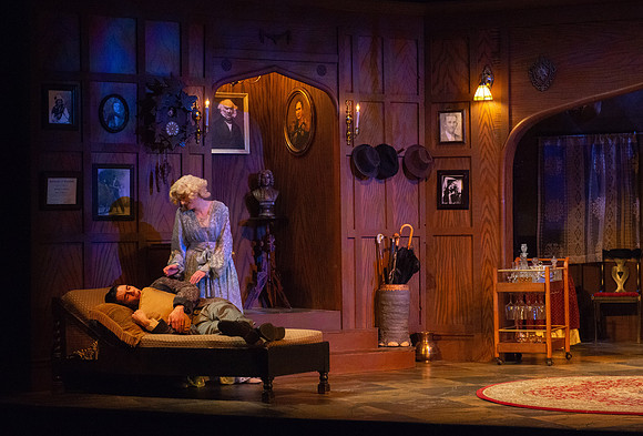 Drama dress rehearsal for the Blithe Spirit play in the Snow theater.