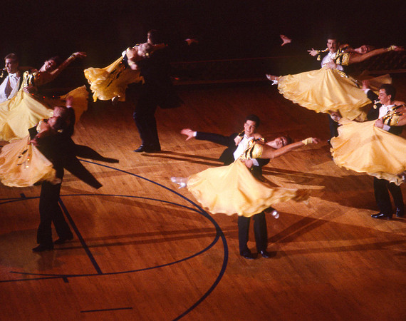 Ballroom dancers performing in gym, Mar 1989