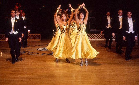 Ballroom dancers performing in gym, Mar 1989