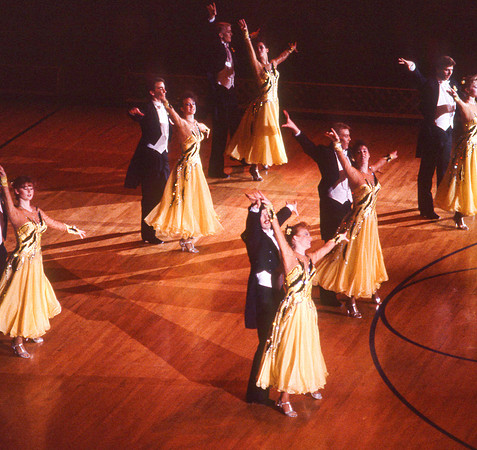 Ballroom dancers performing in gym, Mar 1989