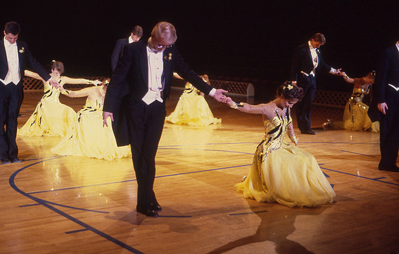 Ballroom dancers performing in gym, Mar 1989
