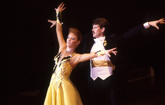 Ballroom dancers performing in gym, Mar 1989